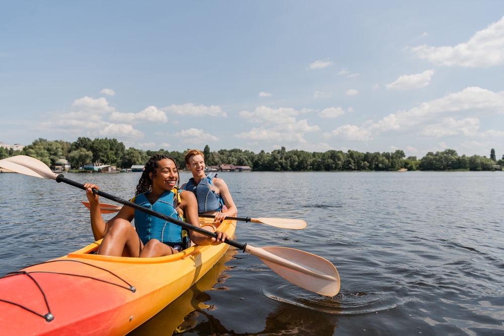 People kayaking at North Carolina mountain lakes